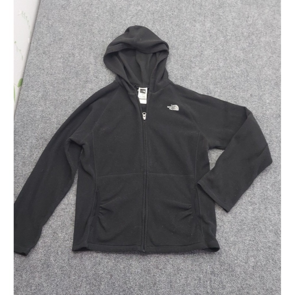 North Face Jacket Girls XL 18 Black Full Zip Hooded Pockets Fleece Soft Logo